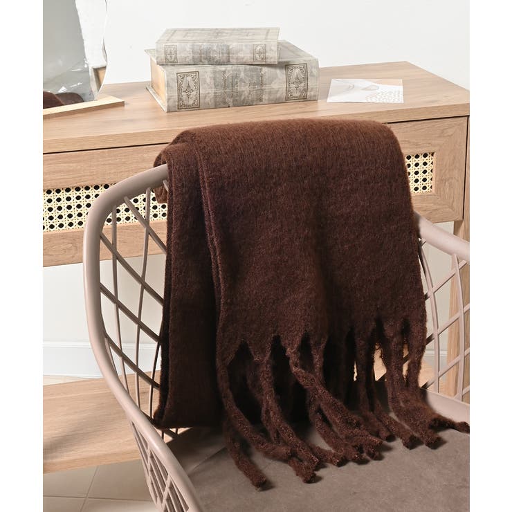 ブラウン | マフラー 太フリンジ 無地 | Honeys