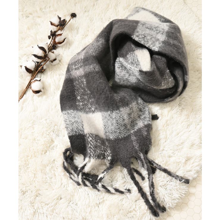 スミクロチェック | マフラー 太フリンジ チェック柄 | Honeys