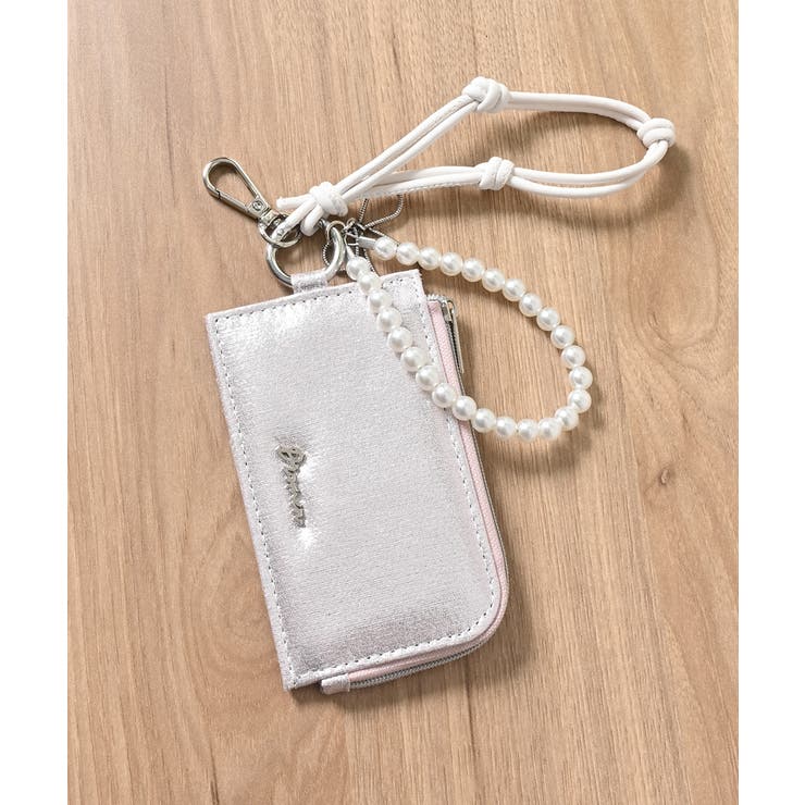 ピンクシルバー | カードケース チャーム付き 合皮 | Honeys