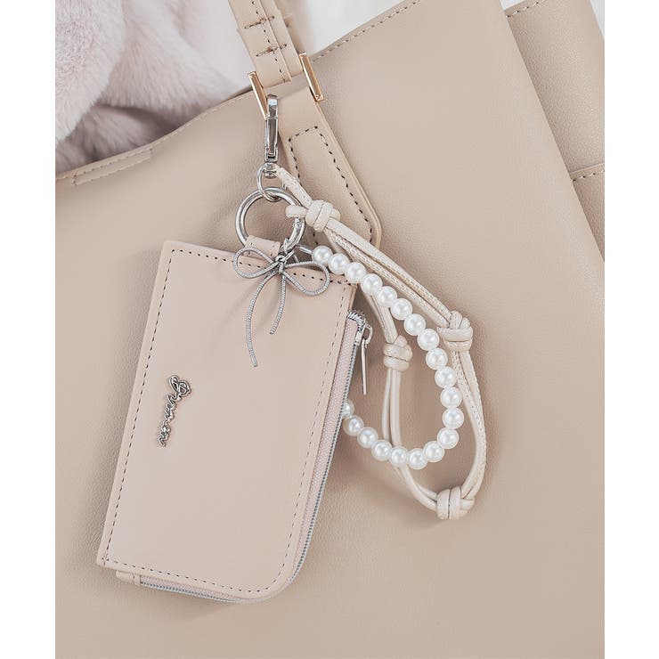 グレージュ | カードケース チャーム付き 合皮 | Honeys