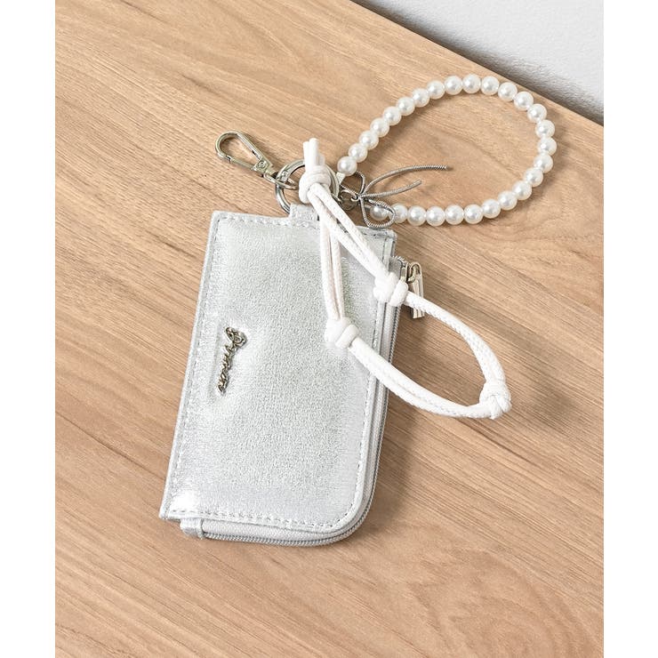 シルバー | カードケース チャーム付き 合皮 | Honeys