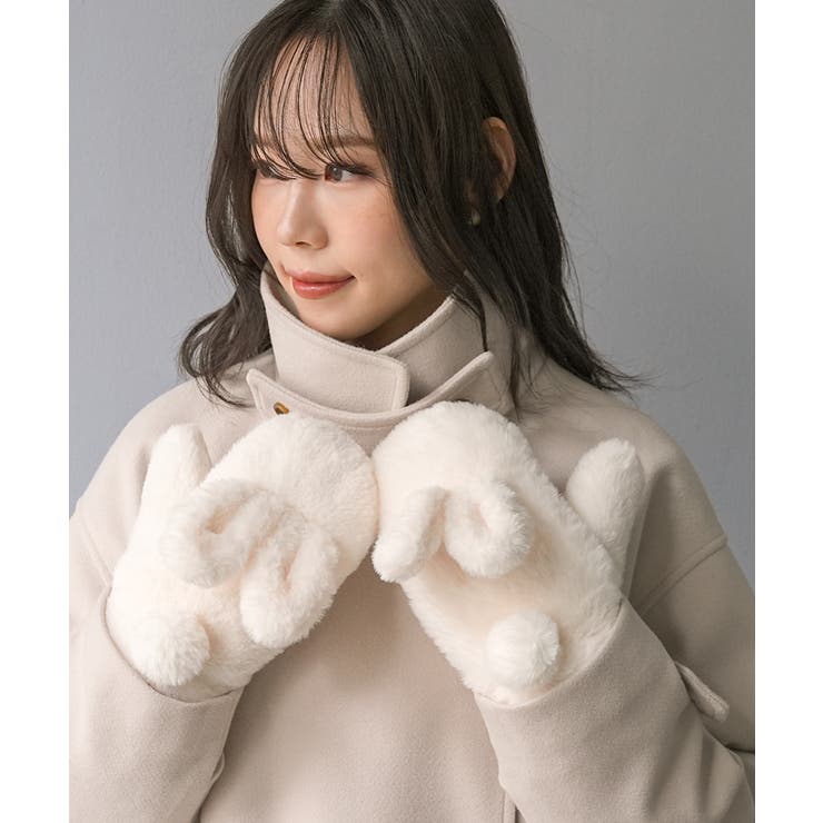 アイボリー／ウサギ | 手袋 ハニぽか 吸湿発熱 | Honeys