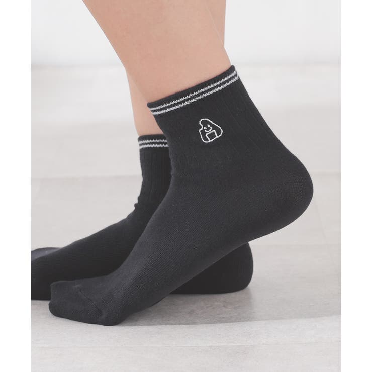 クロ／おにぎり | 靴下 ショート丈 綿混 | Honeys