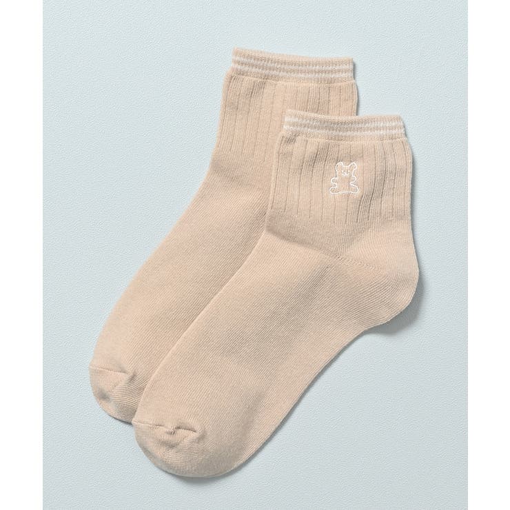 ベージュ／クマ | 靴下 ソックス ショート丈ソックス | Honeys