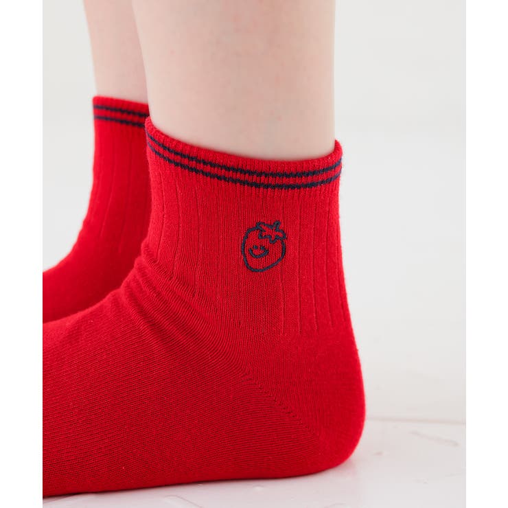 レッド／イチゴ | 靴下 ソックス ライン入り | Honeys