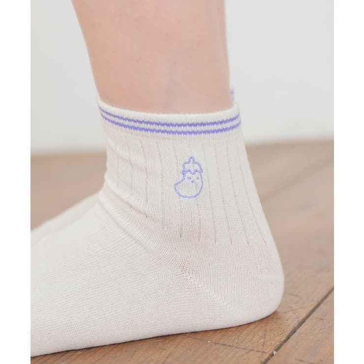 オフ／ナス | 靴下 ソックス ライン入り | Honeys