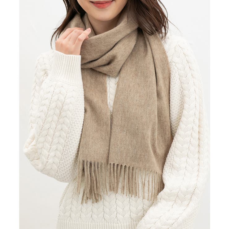 杢ベージュ | マフラー ウール チェック柄 | Honeys