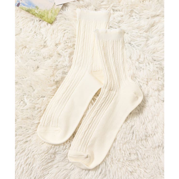 ホワイト | 靴下 ソックス ケーブル編み | Honeys
