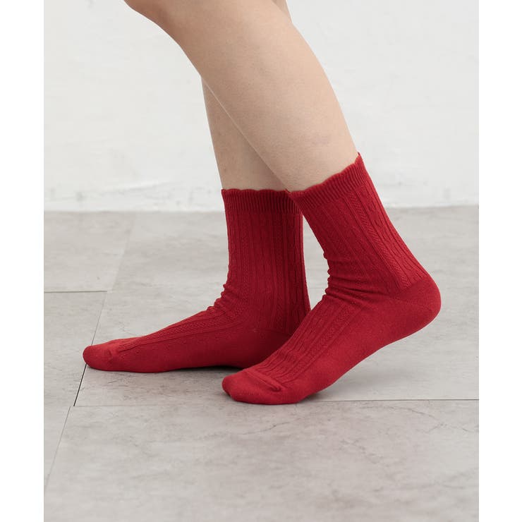 レッド | 靴下 ソックス ケーブル編み | Honeys