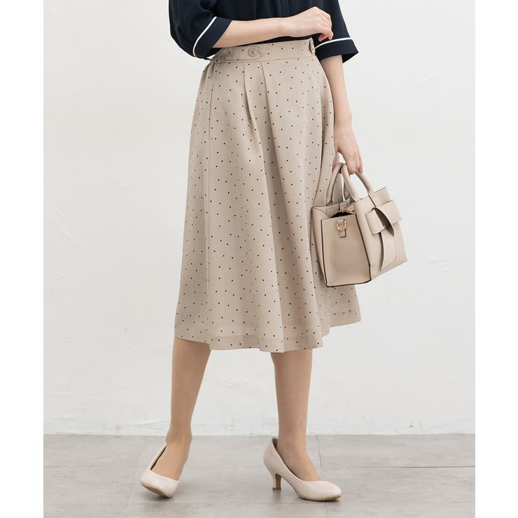 ベージュ水玉 | ボトムス スカート ひざ丈 | Honeys
