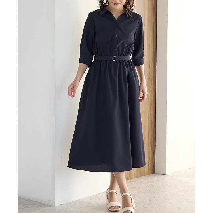ネイビー | ワンピース シャツワンピース ロング丈 | Honeys