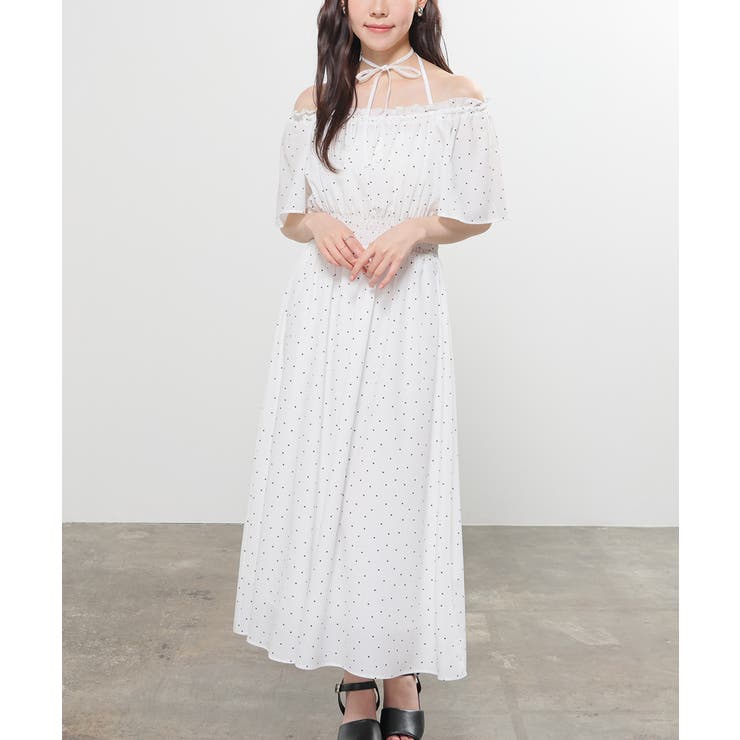 オフ水玉 | ワンピース 半袖 ロング丈 | Honeys