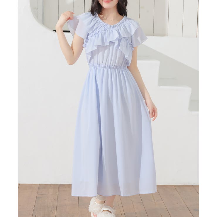 サックス | ワンピース 半袖 ロング丈 | Honeys