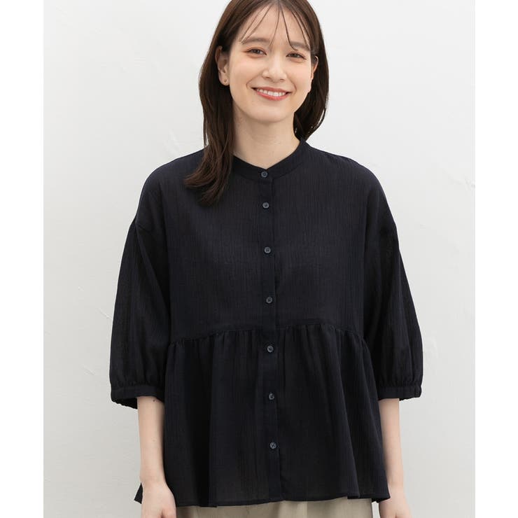 ネイビー | トップス ブラウス ペプラムシルエット | Honeys