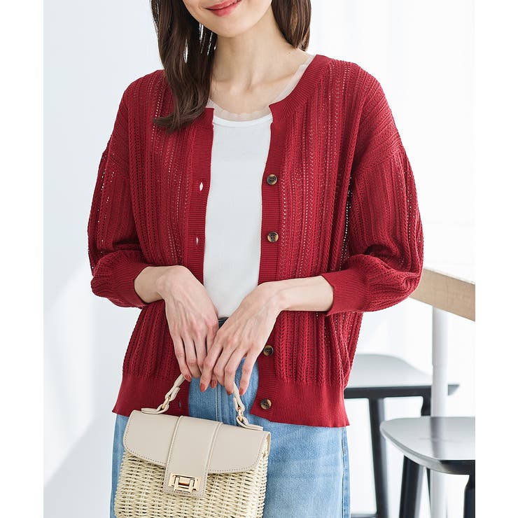 レッド | 【ハニーズ】トップス カーディガン 透かし編カーデ | Honeys