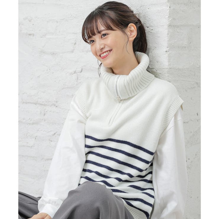 アイボリー×コン | トップス ベスト ハイネック | Honeys