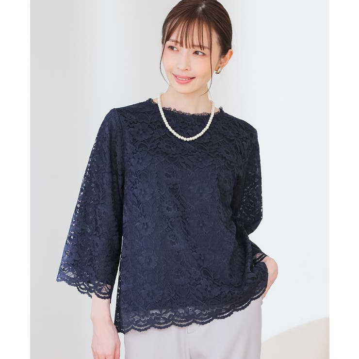 ネイビー | トップス カットソー レース | Honeys