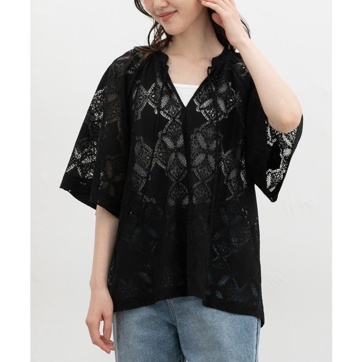 ブラック | トップス カットソー レース | Honeys