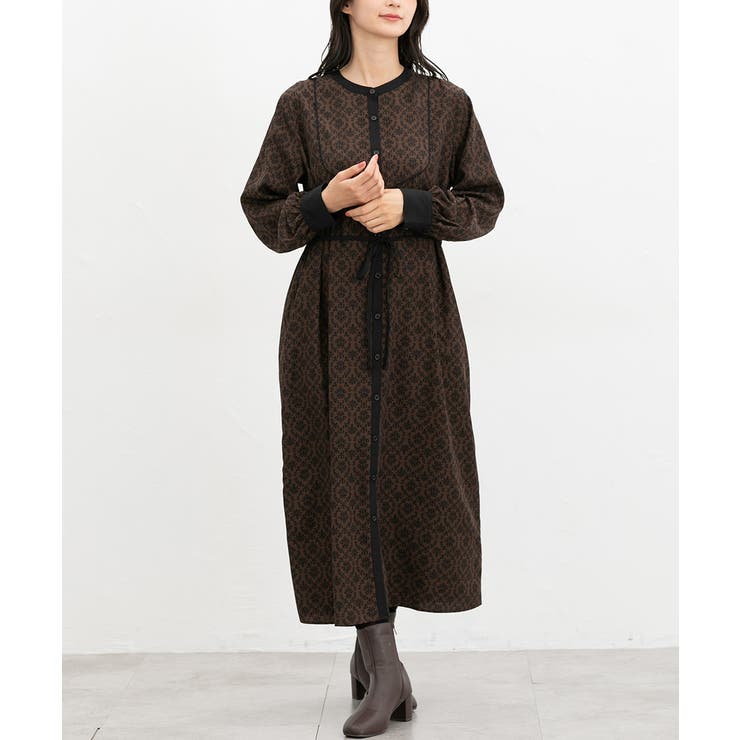 ブラウン×クロ | ワンピース 長袖 ロング丈 | Honeys