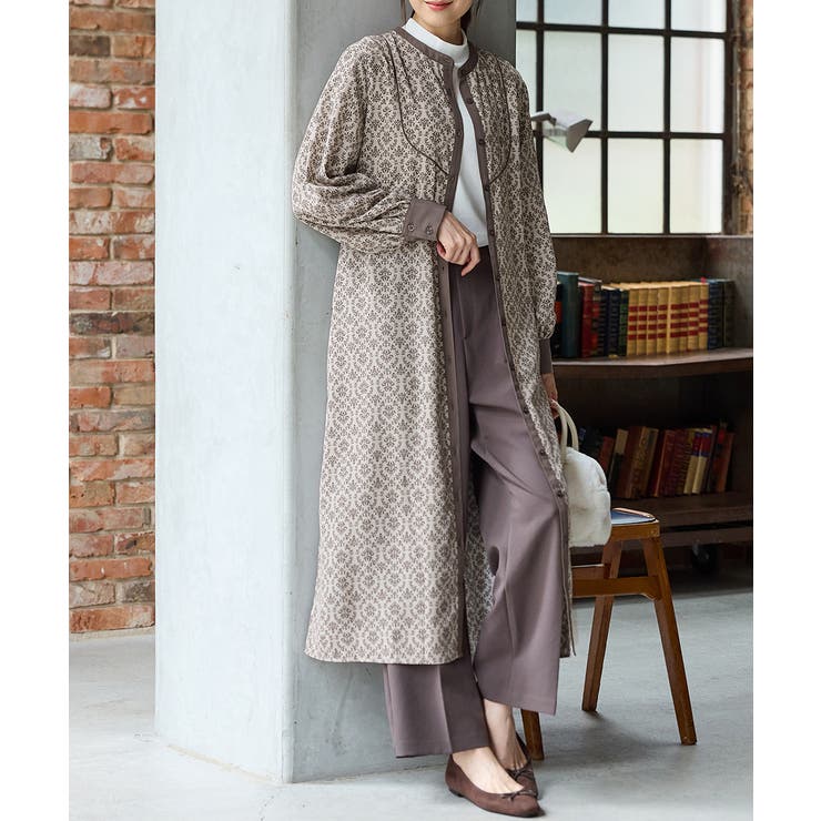 ベージュ×モカ | ワンピース 長袖 ロング丈 | Honeys