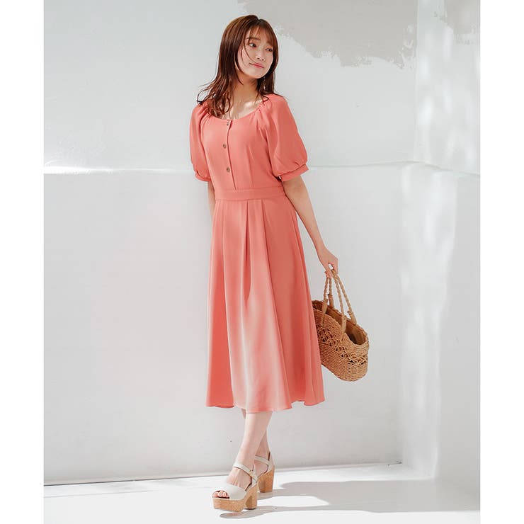 ワンピース 半袖 ミモレ丈[品番：HNSW0005818]｜Honeys（ハニーズ）の