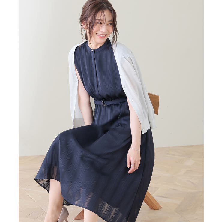 ネイビー | ワンピース ノースリーブ ロング丈 | Honeys