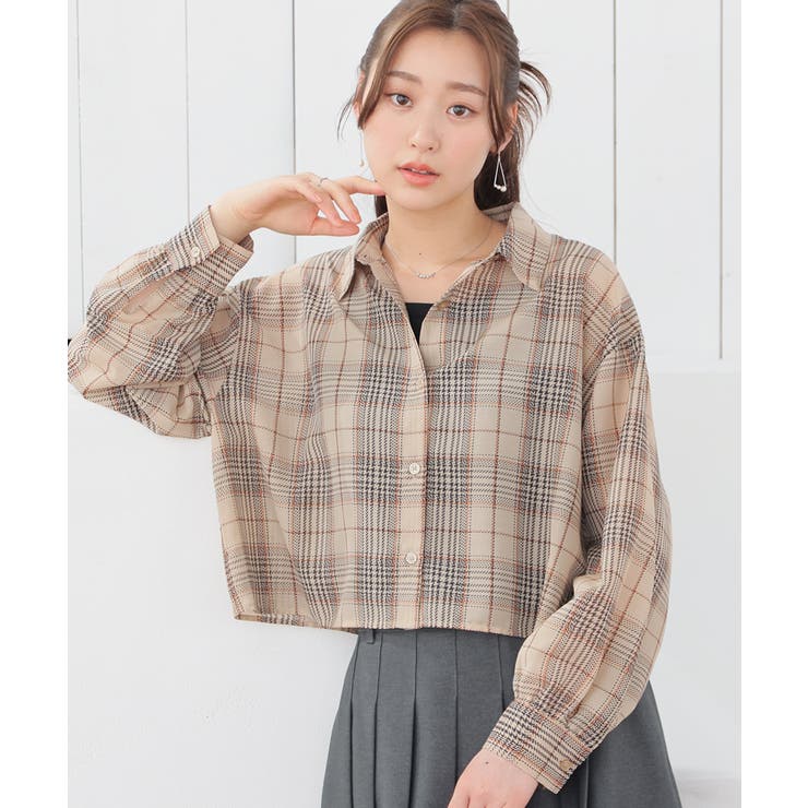ベージュチェック | トップス シャツ キャミソール付き | Honeys