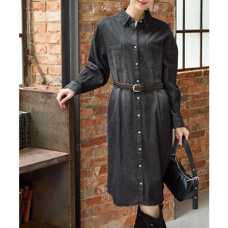 ブラック | ワンピース 長袖 ロング丈 | Honeys