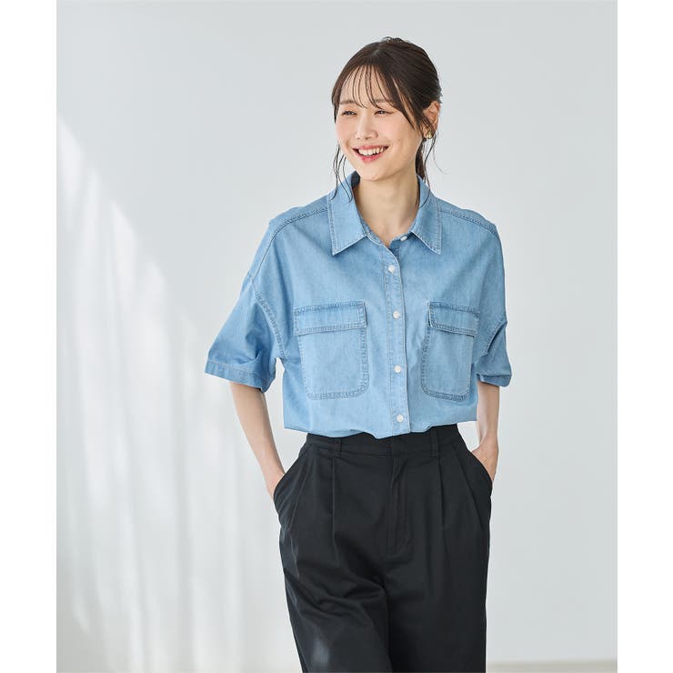 洗濯機可能〉ショート丈 デニム シャツ （シャツ・ブラウス