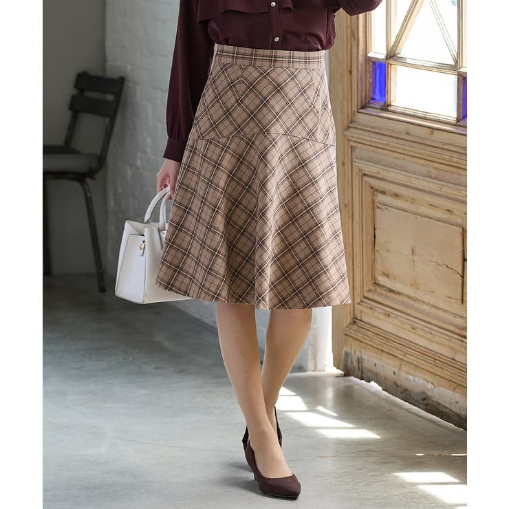 ベージュチェック | ボトムス スカート ひざ丈 | Honeys