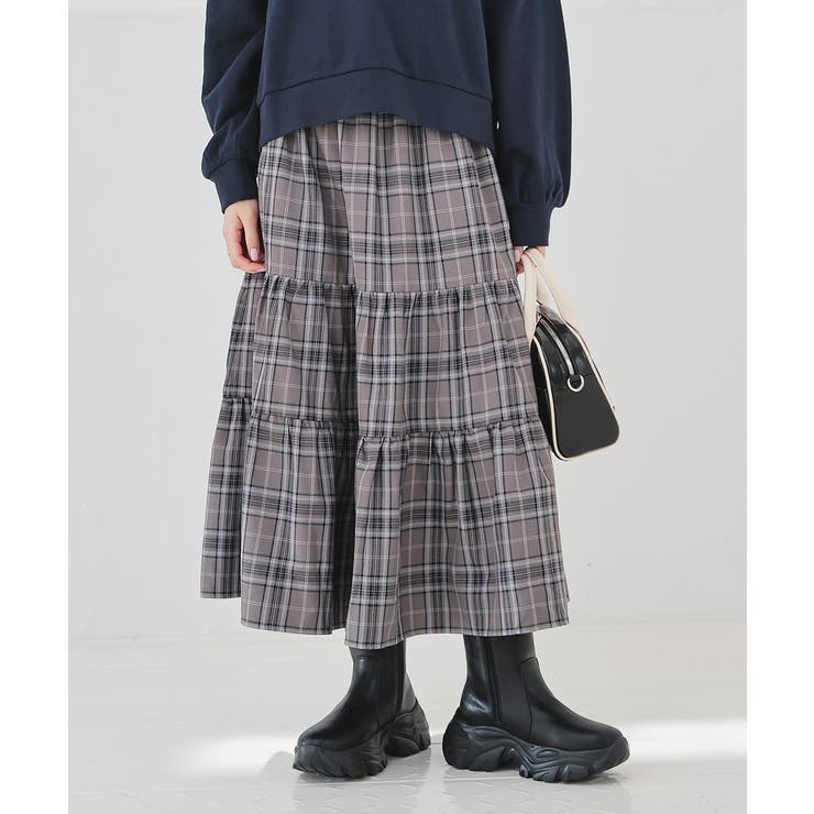 グレーチェック | ボトムス スカート ロングスカート | Honeys