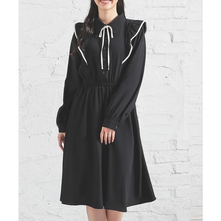 ブラック | ワンピース フリルワンピース 長袖 | Honeys