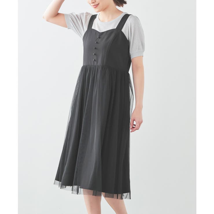 ブラック | ワンピース ジャンスカ ジャンパースカート | Honeys