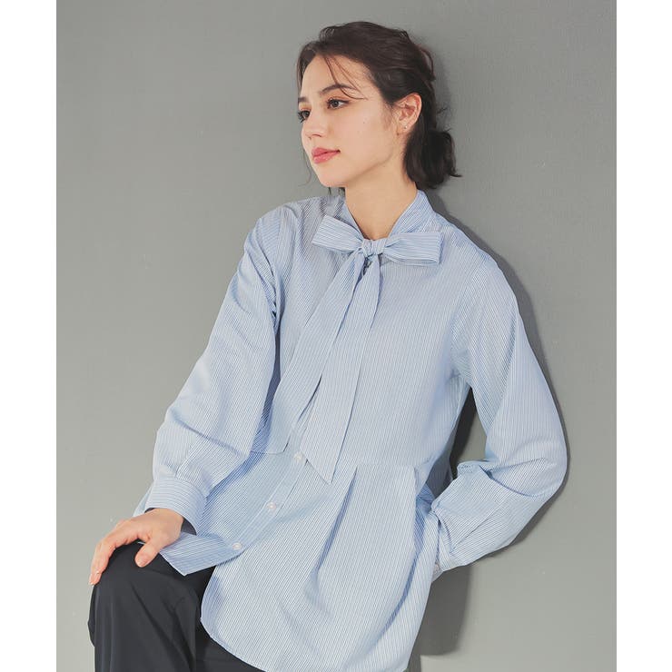 ブルー×オフ | トップス ブラウス 長袖 | Honeys