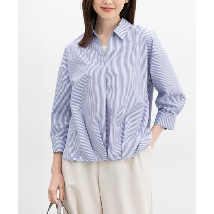 ブルーストライプ | トップス ブラウス 裾タックブラウス | Honeys