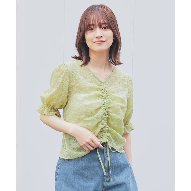 イエローグリーン | トップス ブラウス 半袖 | Honeys