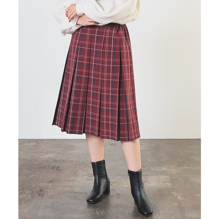 アカチェック | ボトムス スカート プリーツスカート | Honeys