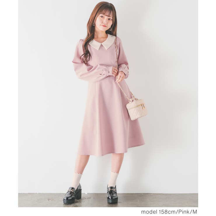 ピンク系半袖ひざ丈ワンピース ワンピース 長袖 ひざ丈[品番：HNSW0010197]｜Honeys（ハニーズ