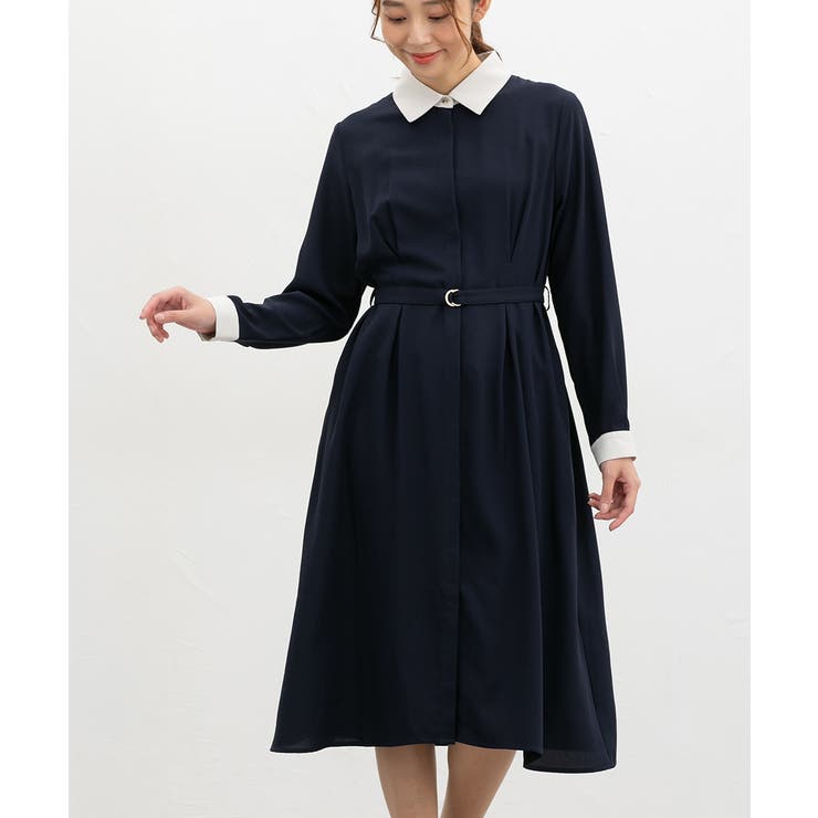 ネイビー | ワンピース 長袖 ロング丈 | Honeys