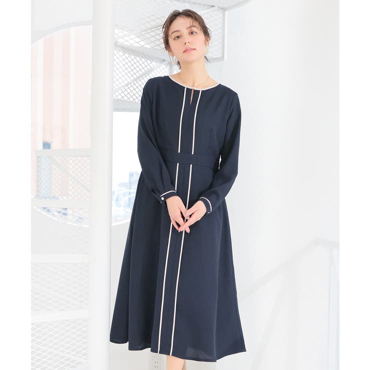 ネイビー | ワンピース 長袖 ロング丈 | Honeys