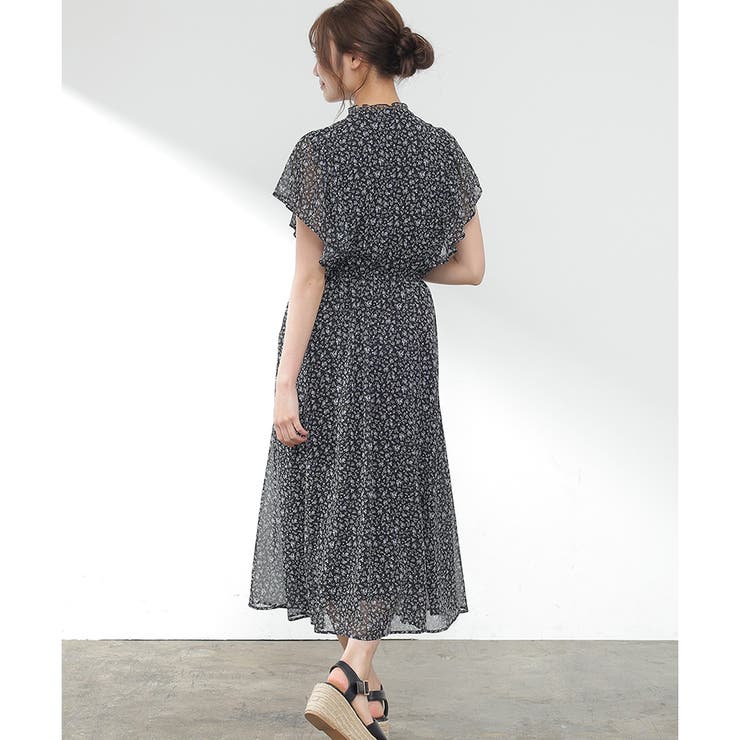人気完売商品♡花柄フリル袖ワンピースPSサイズ／プロポーション ショルダーフリルロングワンピース【宅配便】 | Fit more