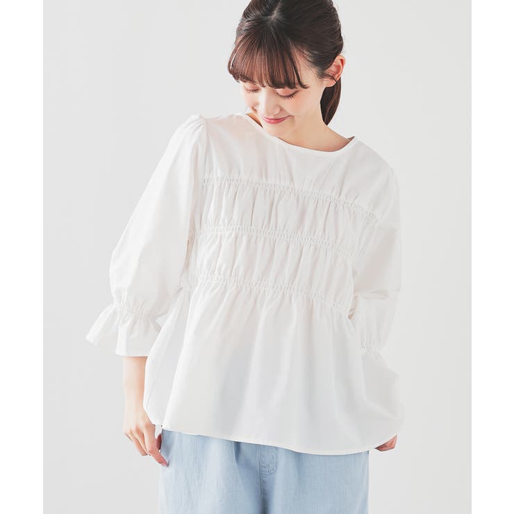 ホワイト | トップス ブラウス シャーリングブラウス | Honeys