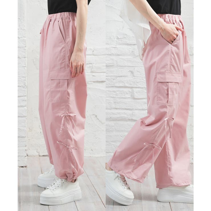 ungrid 薄いピンク カーゴパンツ　春服　パンツ Ungrid カラータックワイドパンツ（ピンク） -ファッション通販