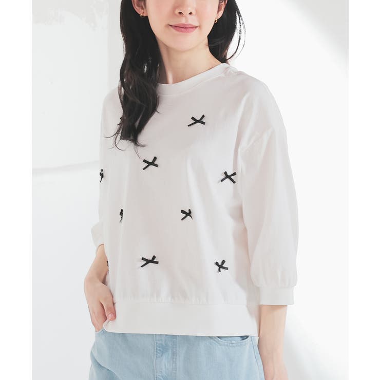 ホワイト | トップス カットソー リボン付トップス | Honeys