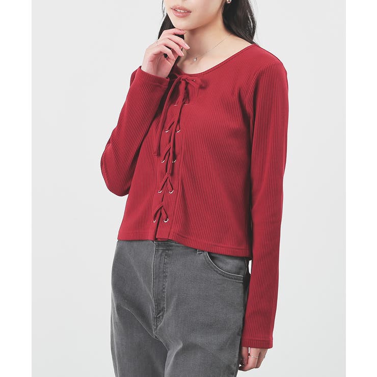 レッド | トップス カットソー 長袖 | Honeys