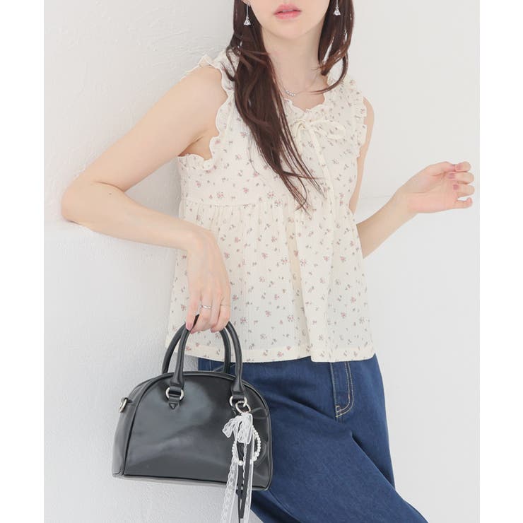 アイボリー花柄 | トップス カットソー ノースリーブ | Honeys
