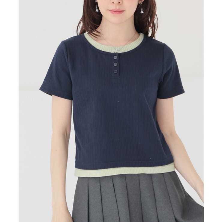 ネイビー | トップス カットソー 半袖 | Honeys