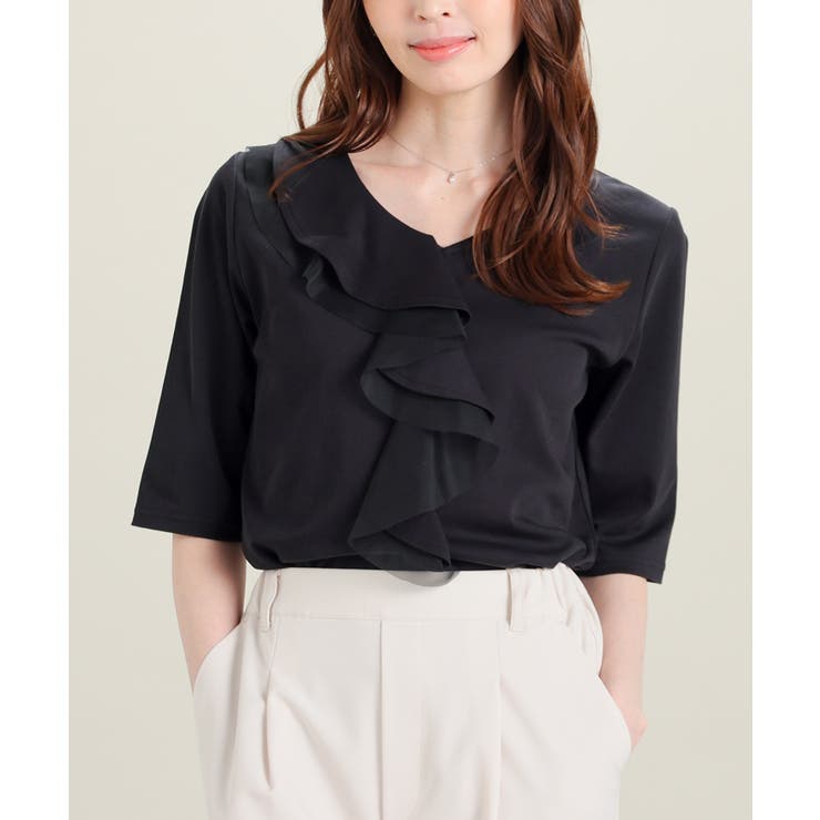 ブラック | トップス カットソー ラッフルフリル | Honeys