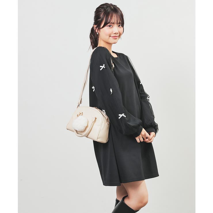 ブラック | ワンピース 長袖 ミニ丈 | Honeys