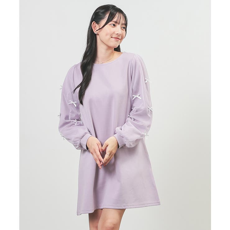 ラベンダー | ワンピース 長袖 ミニ丈 | Honeys